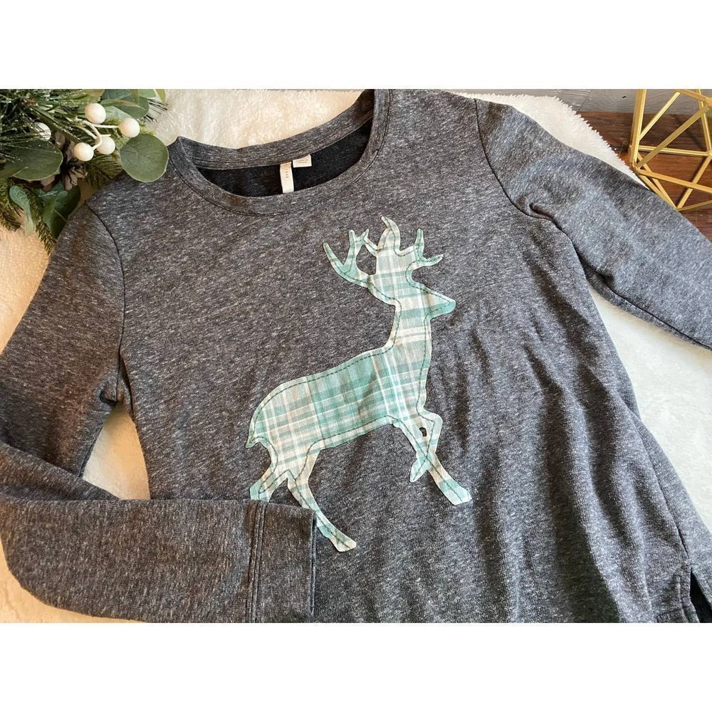 Reindeer Sweatshirt Holiday Plaid